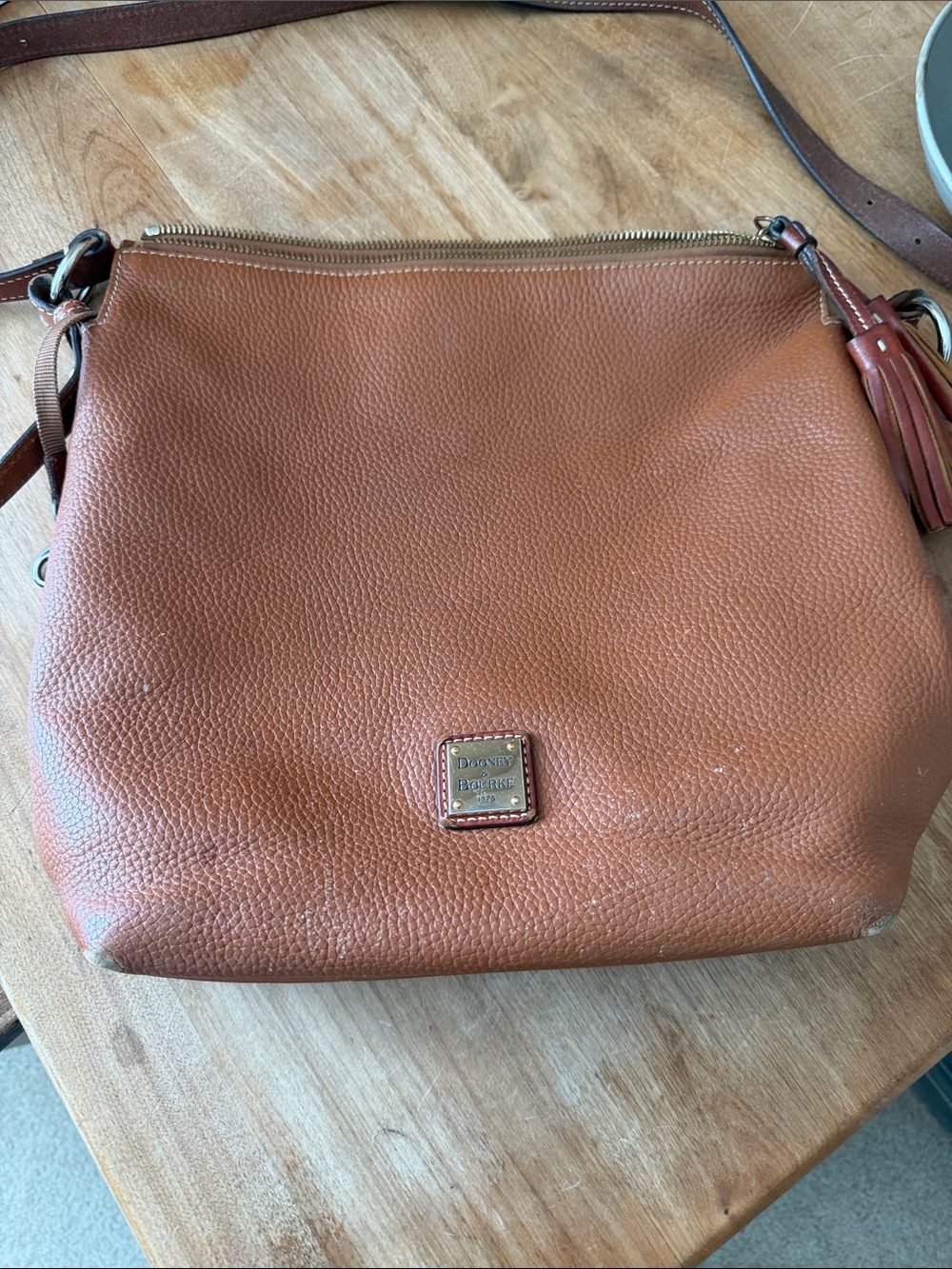 Dooney & Bourke Chestnut Pebbled Leather Shoulder Bag with Tassel Needs TLC